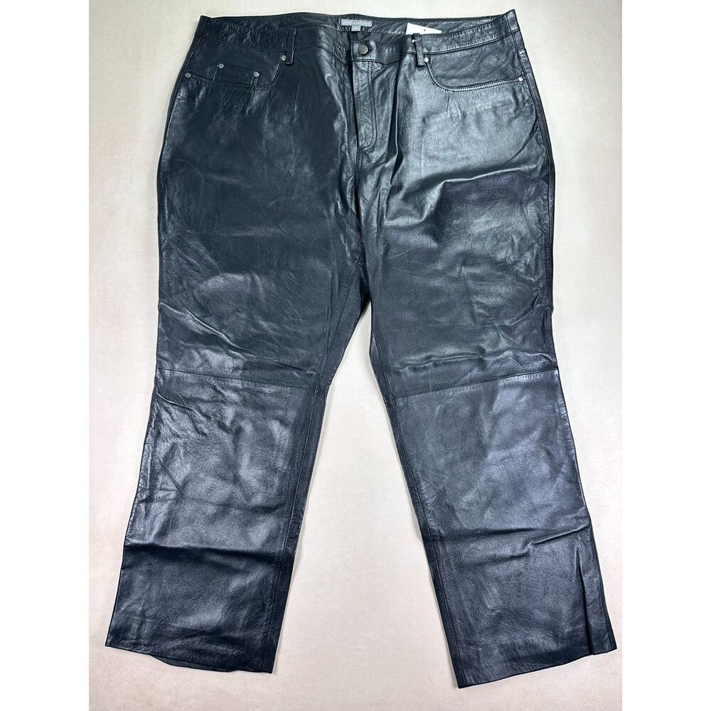 Jessica London Genuine Leather Pants Women's 26W Black Straight Leg Plus Size